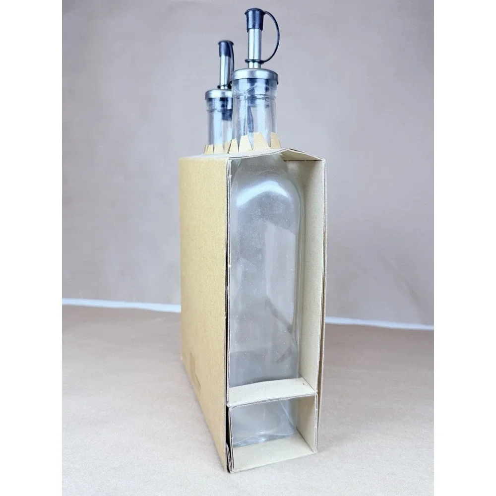 World Market Oil Vinegar Bottles Set 2 Glass 19.3 Oz Pour Spouts New in Box